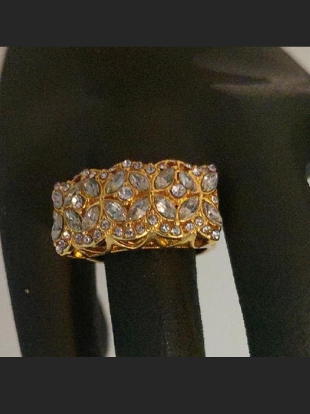Source Unknown Gold-Tone Crystal Floral Wide Band Ring